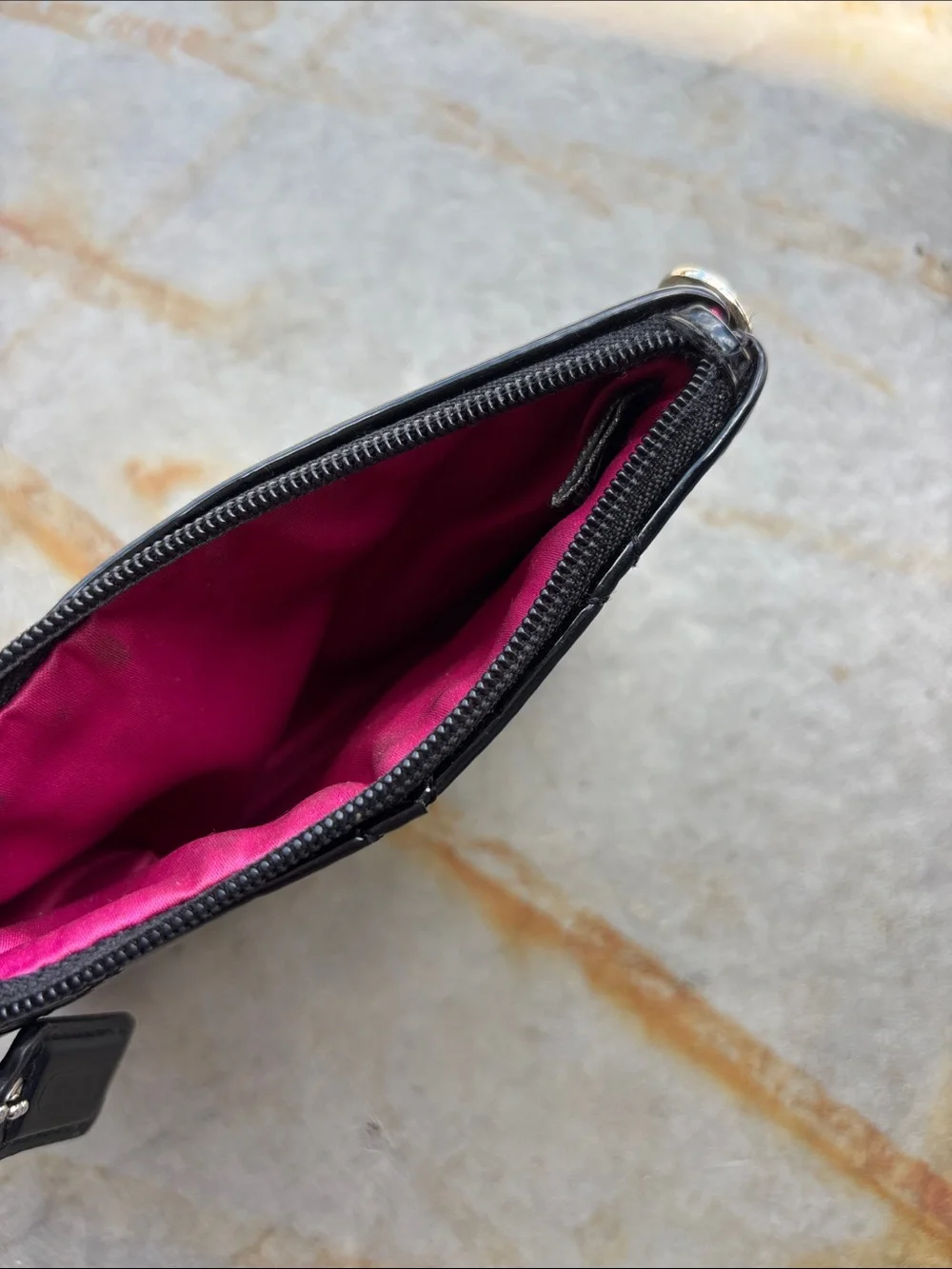 Coach Poppy Black Patent Leather Quilted Coin Card Pouch